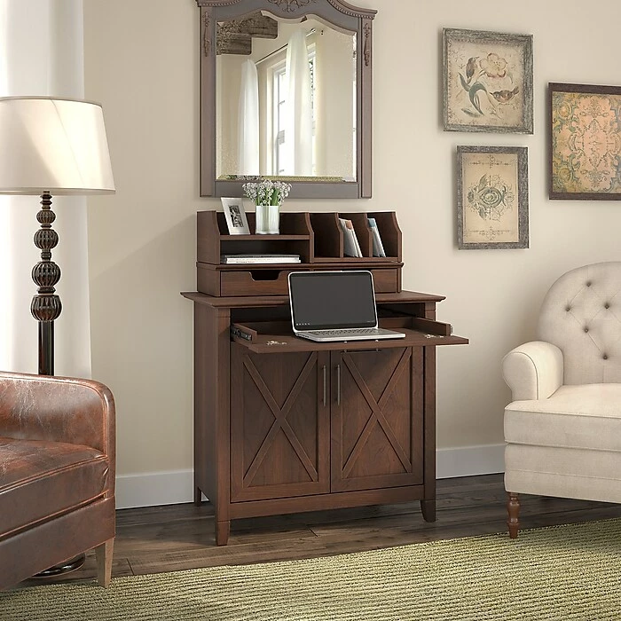 Bush Furniture Key West Laptop Storage Desk Credenza With Desktop Organizers, Bing Cherry (KWS011BC) - Image 6