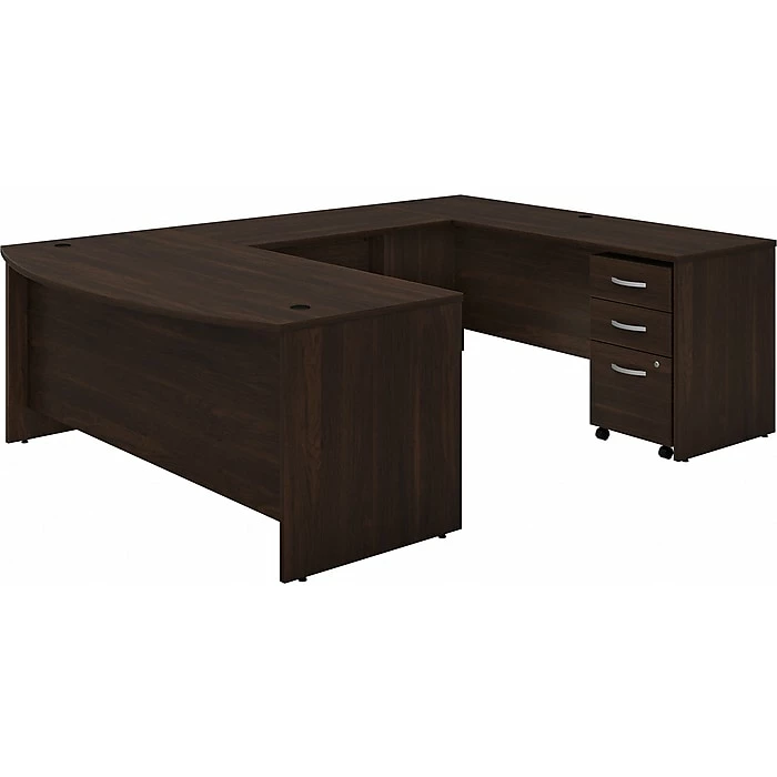Bush Business Furniture Studio C 72W X 36D U Shaped Desk With Mobile File Cabinet - Installed, Black Walnut (STC004BWSUFA)
