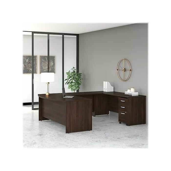 Bush Business Furniture Studio C 72W X 36D U Shaped Desk With Mobile File Cabinet - Installed, Black Walnut (STC004BWSUFA) - Image 2