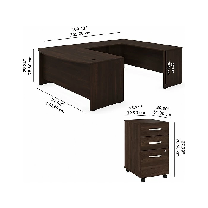 Bush Business Furniture Studio C 72W X 36D U Shaped Desk With Mobile File Cabinet - Installed, Black Walnut (STC004BWSUFA) - Image 5