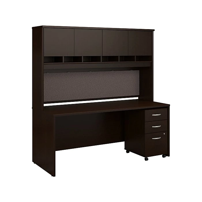 Bush Business Furniture Westfield 71" Office Desk With Hutch And Mobile File Cabinet, Mocha Cherry (SRC080MRSU)