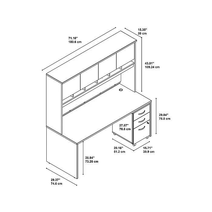 Bush Business Furniture Westfield 71" Office Desk With Hutch And Mobile File Cabinet, Mocha Cherry (SRC080MRSU) - Image 2