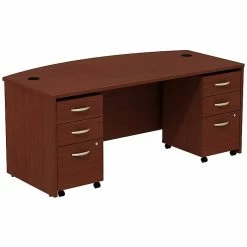 Bush Business Furniture Westfield Bow Front Desk With Two 3 Drawer Mobile Pedestals, Mahogany (SRC013MASU)