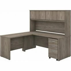 Bush Business Furniture Studio C 72W X 30D L Shaped Desk, Hutch, File Cabinet, 42W Return - Inst, Modern Hickory (STC006MHSUFA)