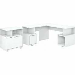 Kathy Ireland® Home By Bush Furniture Madison Avenue 60" L-Shaped Desk With Lateral File Cabinet, Pure White (MDS005PW)