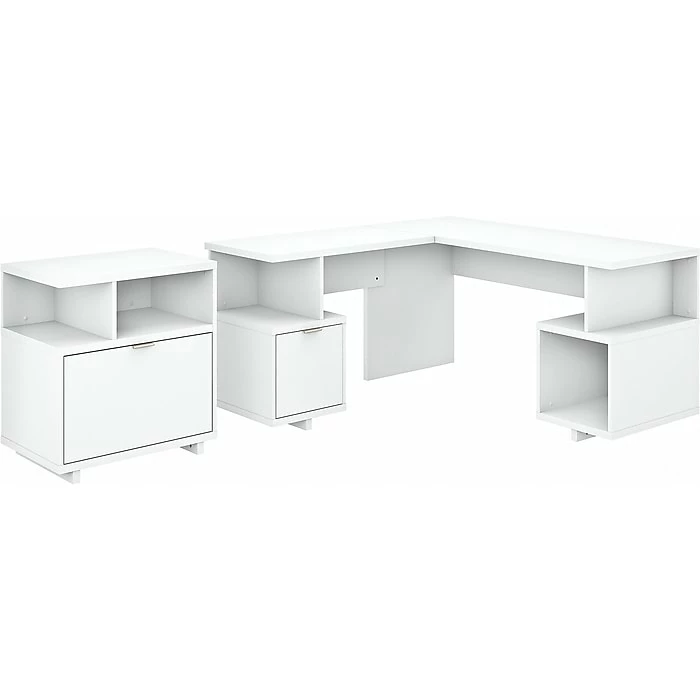 Kathy Ireland® Home By Bush Furniture Madison Avenue 60" L-Shaped Desk With Lateral File Cabinet, Pure White (MDS005PW)