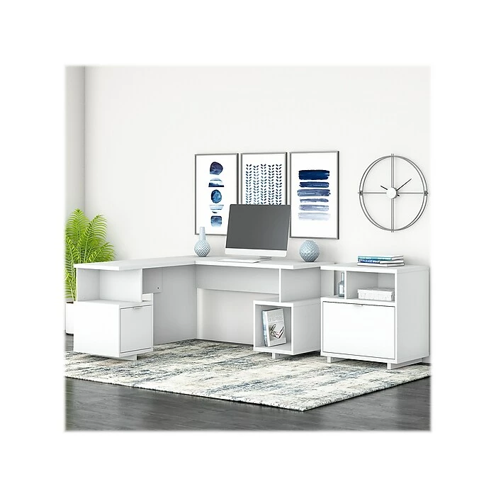 Kathy Ireland® Home By Bush Furniture Madison Avenue 60" L-Shaped Desk With Lateral File Cabinet, Pure White (MDS005PW) - Image 2