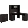 Bush Furniture Cabot 60"W L-Shaped Computer Desk With Hutch And Small Storage Cabinet With Doors, Espresso Oak (CAB016EPO)