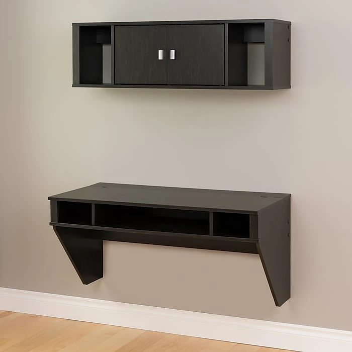 Prepac Designer Floating Desk & Hutch Set, Washed Black (HRHW-0501-2M) - Image 2