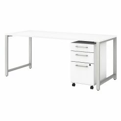 Bush Business Furniture 400 Series 71" Table Desk With 3 Drawer Mobile File Cabinet, White (400S151WH)