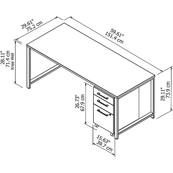 Bush Business Furniture 400 Series 71" Table Desk With 3 Drawer Mobile File Cabinet, White (400S151WH) - Image 4