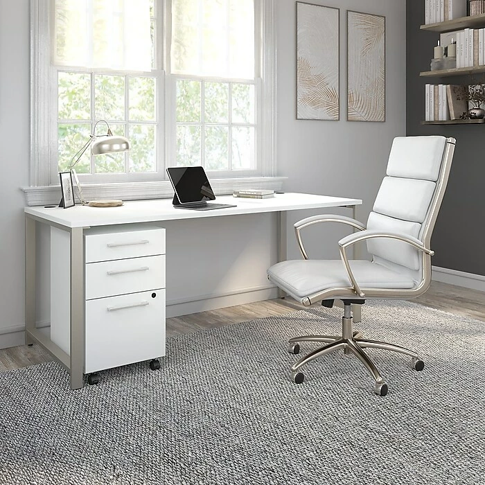 Bush Business Furniture 400 Series 71" Table Desk With 3 Drawer Mobile File Cabinet, White (400S151WH) - Image 7