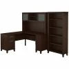 Bush Furniture Somerset 60W L Shaped Desk With Hutch And 5 Shelf Bookcase, Mocha Cherry (SET010MR)
