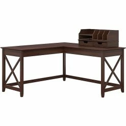 Bush Furniture Key West 60"W L Shaped Desk With Desktop Organizer, Bing Cherry (KWS015BC)