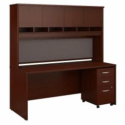 Bush Business Furniture Westfield 72W X 30D Office Desk With Hutch And Mobile File Cabinet, Mahogany (SRC080MASU)