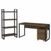 Bush Furniture Latitude 60W Writing Desk With Mobile File Cabinet And Etagere Bookcase, Rustic Brown Embossed (LAT003RB)