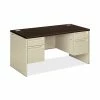 HON 38000 Series Double Pedestal Desk, 2 Box / 2 File Drawers, 60"W, Mocha Laminate, Putty Finish (HON38155MOCL)