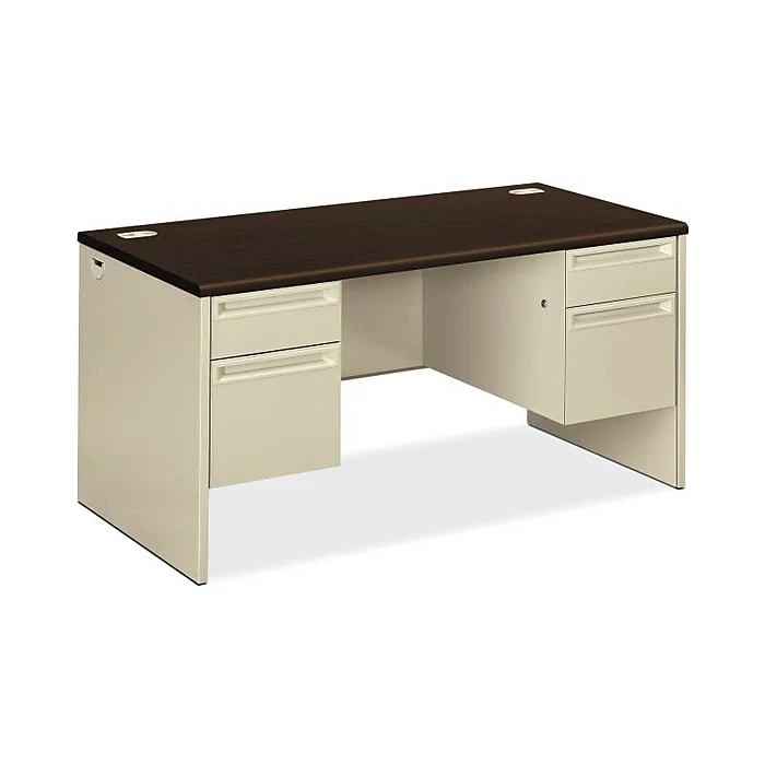 HON 38000 Series Double Pedestal Desk, 2 Box / 2 File Drawers, 60"W, Mocha Laminate, Putty Finish (HON38155MOCL)