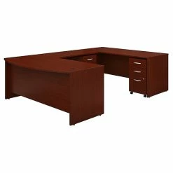 Bush Business Furniture Westfield 72W X 36D Bow Front U Shaped Desk W/ Mobile File Cabinets, Mahogany (SRC043MASU)