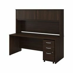 Bush Business Furniture Studio C 72" W Computer Desk With Hutch And Mobile File Cabinet Bundle, Black Walnut (STC011BWSU)