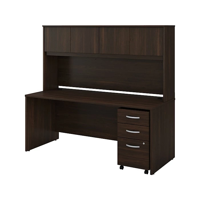 Bush Business Furniture Studio C 72" W Computer Desk With Hutch And Mobile File Cabinet Bundle, Black Walnut (STC011BWSU)