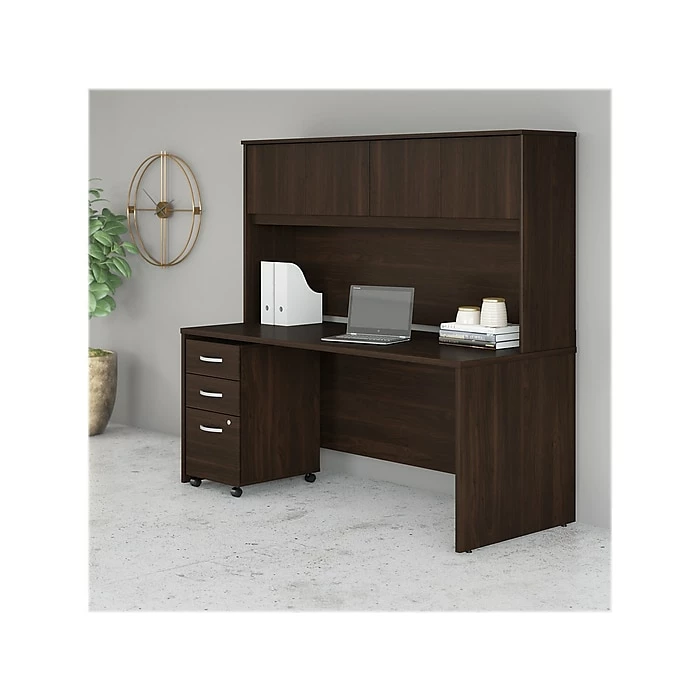 Bush Business Furniture Studio C 72" W Computer Desk With Hutch And Mobile File Cabinet Bundle, Black Walnut (STC011BWSU) - Image 2