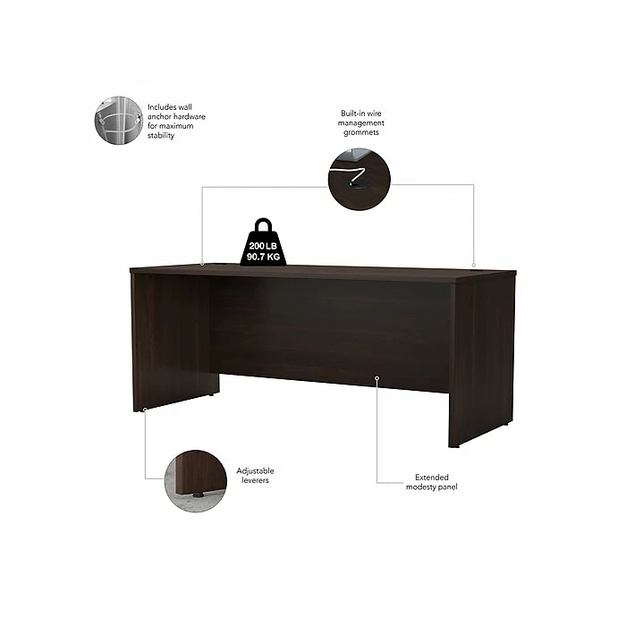 Bush Business Furniture Studio C 72" W Computer Desk With Hutch And Mobile File Cabinet Bundle, Black Walnut (STC011BWSU) - Image 3