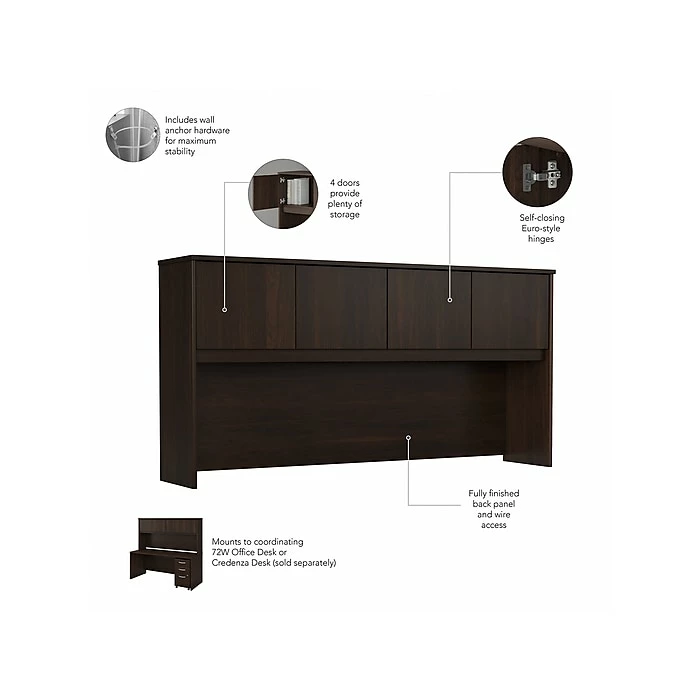 Bush Business Furniture Studio C 72" W Computer Desk With Hutch And Mobile File Cabinet Bundle, Black Walnut (STC011BWSU) - Image 4
