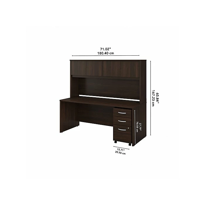Bush Business Furniture Studio C 72" W Computer Desk With Hutch And Mobile File Cabinet Bundle, Black Walnut (STC011BWSU) - Image 5