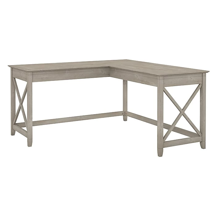 Bush Furniture Key West 60W L Shaped Desk, Washed Gray (KWD160WG-03)