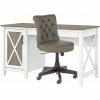 Bush Furniture Key West 54" Computer Desk With Storage And Mid-Back Tufted Office Chair, Shiplap Gray/Pure White (KWS020G2W)
