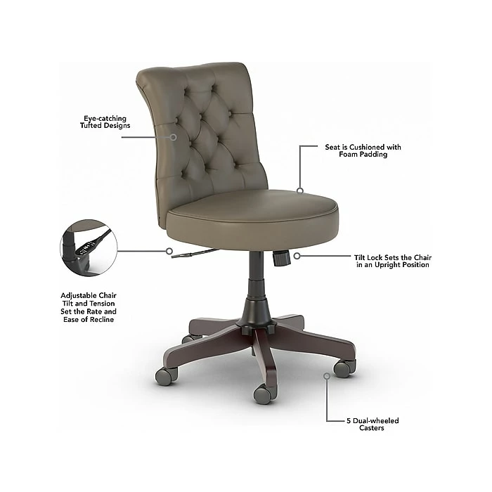 Bush Furniture Key West 54" Computer Desk With Storage And Mid-Back Tufted Office Chair, Shiplap Gray/Pure White (KWS020G2W) - Image 4