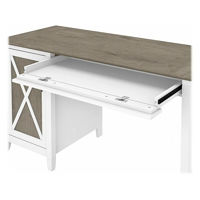 Bush Furniture Key West 54" Computer Desk With Storage And Mid-Back Tufted Office Chair, Shiplap Gray/Pure White (KWS020G2W) - Image 6
