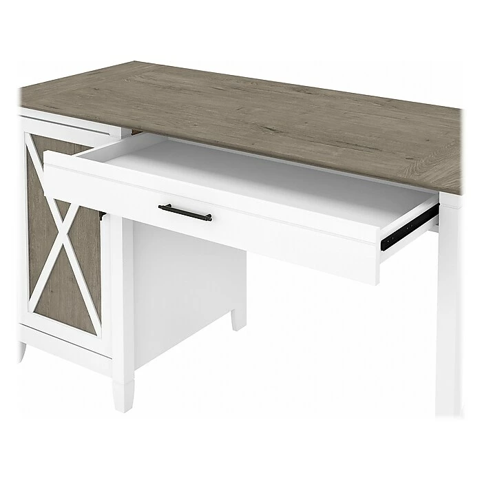 Bush Furniture Key West 54" Computer Desk With Storage And Mid-Back Tufted Office Chair, Shiplap Gray/Pure White (KWS020G2W) - Image 7