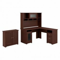 Bush Furniture Cabot L Shaped Desk With Hutch And Small Storage Cabinet With Doors, Harvest Cherry (CAB016HVC)