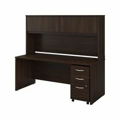 Bush Business Furniture Studio C 72W X 30D Office Desk With Hutch And Mobile File Cabinet - Inst, Black Walnut (STC011BWSUFA)