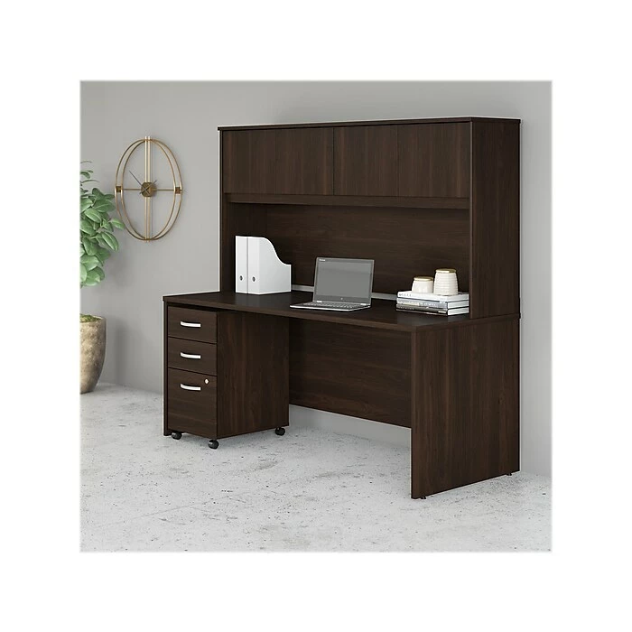 Bush Business Furniture Studio C 72W X 30D Office Desk With Hutch And Mobile File Cabinet - Inst, Black Walnut (STC011BWSUFA) - Image 2