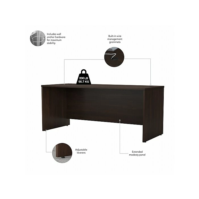 Bush Business Furniture Studio C 72W X 30D Office Desk With Hutch And Mobile File Cabinet - Inst, Black Walnut (STC011BWSUFA) - Image 3