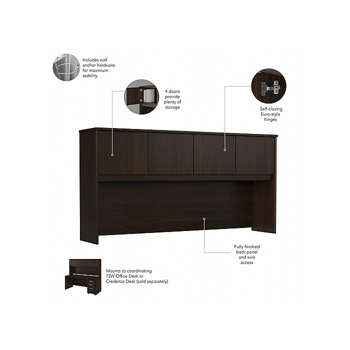 Bush Business Furniture Studio C 72W X 30D Office Desk With Hutch And Mobile File Cabinet - Inst, Black Walnut (STC011BWSUFA) - Image 4