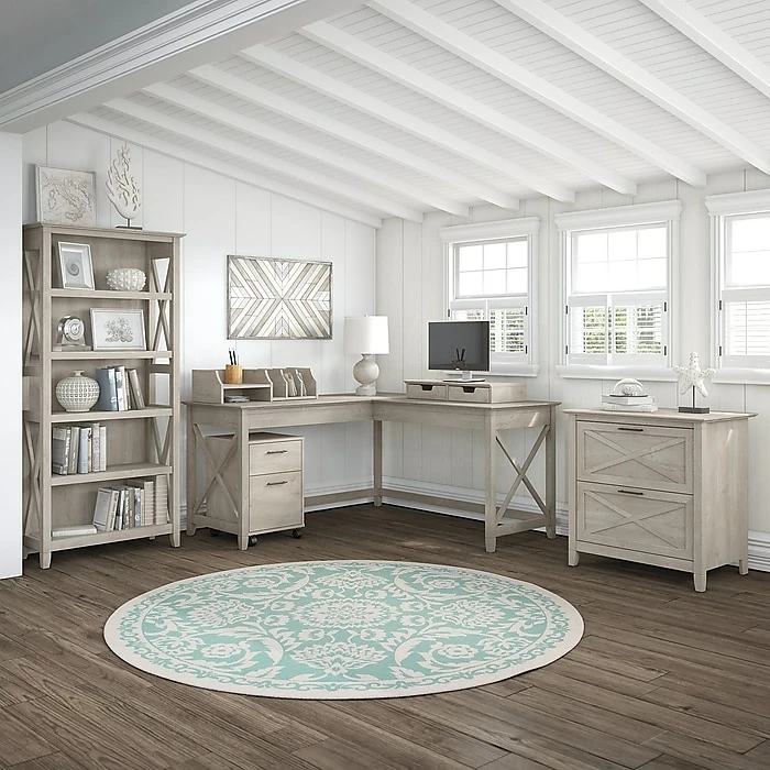 Bush Furniture Key West 60W L Shaped Desk, Washed Gray (KWD160WG-03) - Image 6