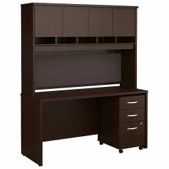 Bush Business Furniture Westfield 60W X 24D Office Desk With Hutch And Mobile File Cabinet, Mocha Cherry (SRC014MRSU)