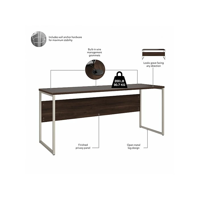 Bush Business Furniture Hybrid 72" W Computer Desk, Black Walnut (HYD272BW) - Image 3