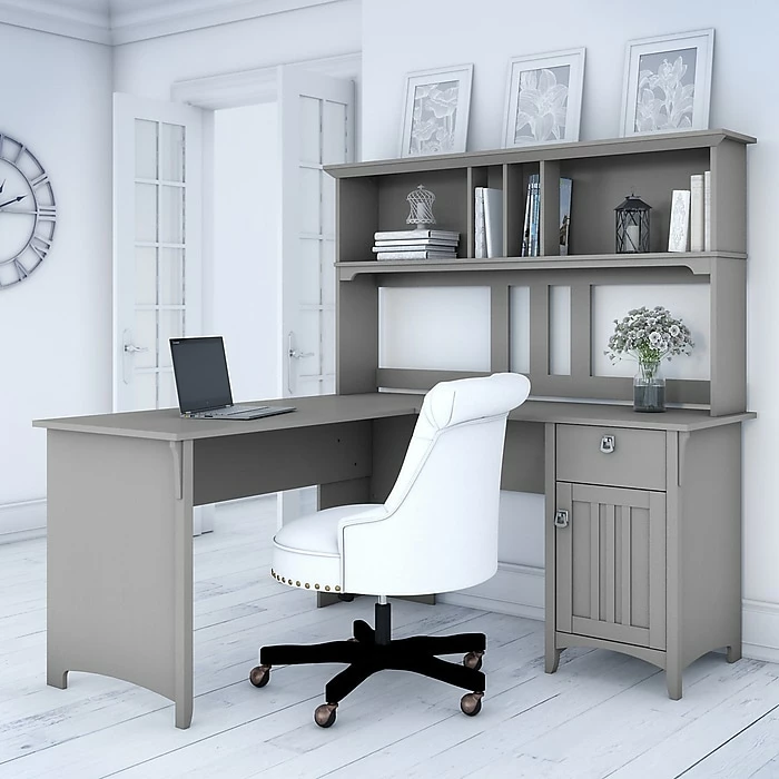 Bush Furniture Salinas 60W L Shaped Desk With Hutch, Cape Cod Gray (SAL004CG) - Image 3