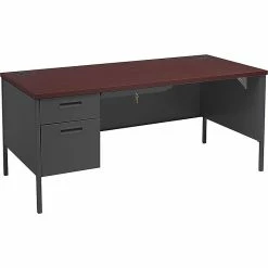 HON Metro Classic 66"W Single Pedestal Desk, Mahogany/Charcoal (HONP3266LNS)