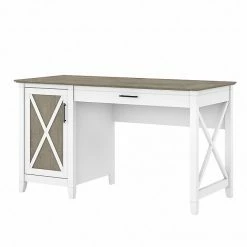 Bush Furniture Key West 54" Computer Desk With Keyboard Tray And Storage, Shiplap Gray/Pure White (KWD154G2W-03)