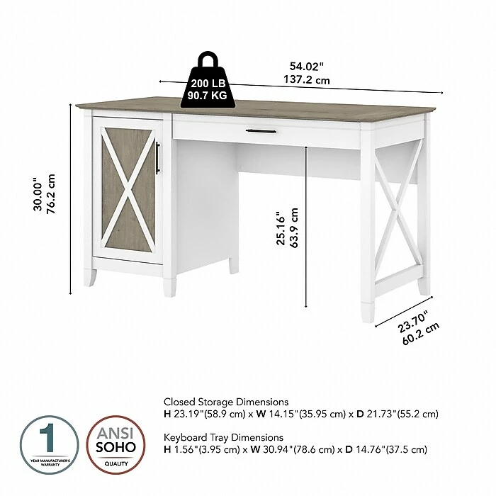 Bush Furniture Key West 54" Computer Desk With Keyboard Tray And Storage, Shiplap Gray/Pure White (KWD154G2W-03) - Image 4