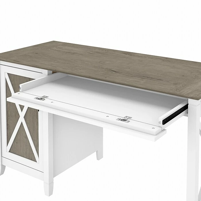 Bush Furniture Key West 54" Computer Desk With Keyboard Tray And Storage, Shiplap Gray/Pure White (KWD154G2W-03) - Image 7