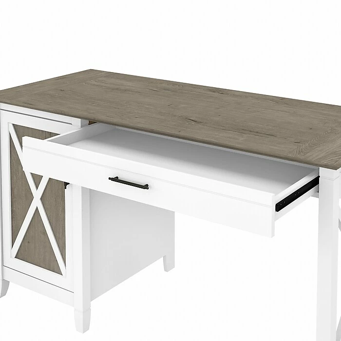 Bush Furniture Key West 54" Computer Desk With Keyboard Tray And Storage, Shiplap Gray/Pure White (KWD154G2W-03) - Image 8