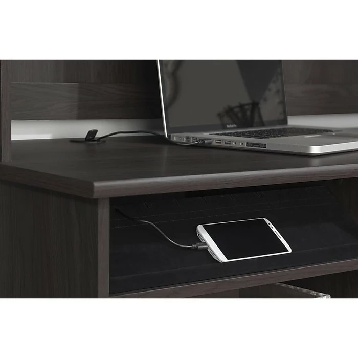 Bush Furniture Cabot L Shaped Desk With Hutch And 5 Shelf Bookcase, Heather Gray, (CAB011HRG) - Image 4