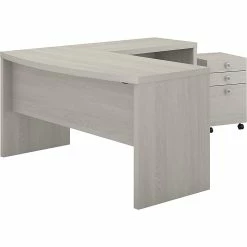 Office By Kathy Ireland® Echo 60"W L-Shaped Bow Front Desk With Mobile File Cabinet, Gray Sand (ECH007GS)